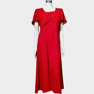 Vintage Jody of California Womens Red Full Length Dress Size Medium Crepe Rose